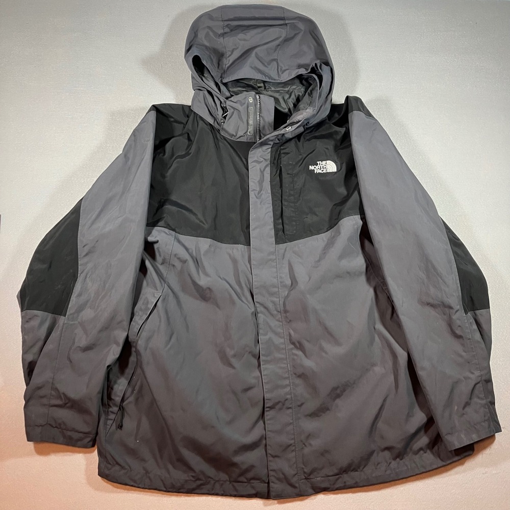 The North Face HyVent Rain Coat Mens XXXL Grey Black Hooded Windbreaker Hiking